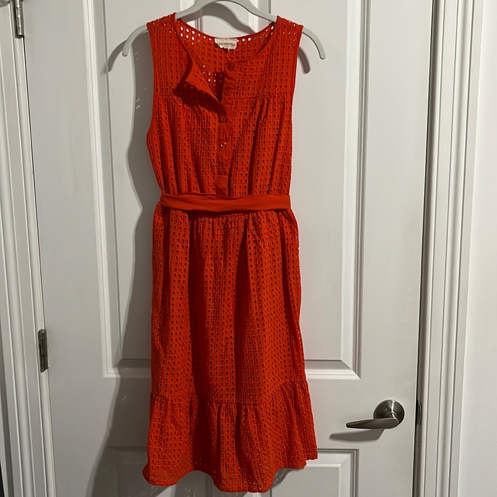 Mellóday bright orange, eyelet, sleeveless dress with bow tie